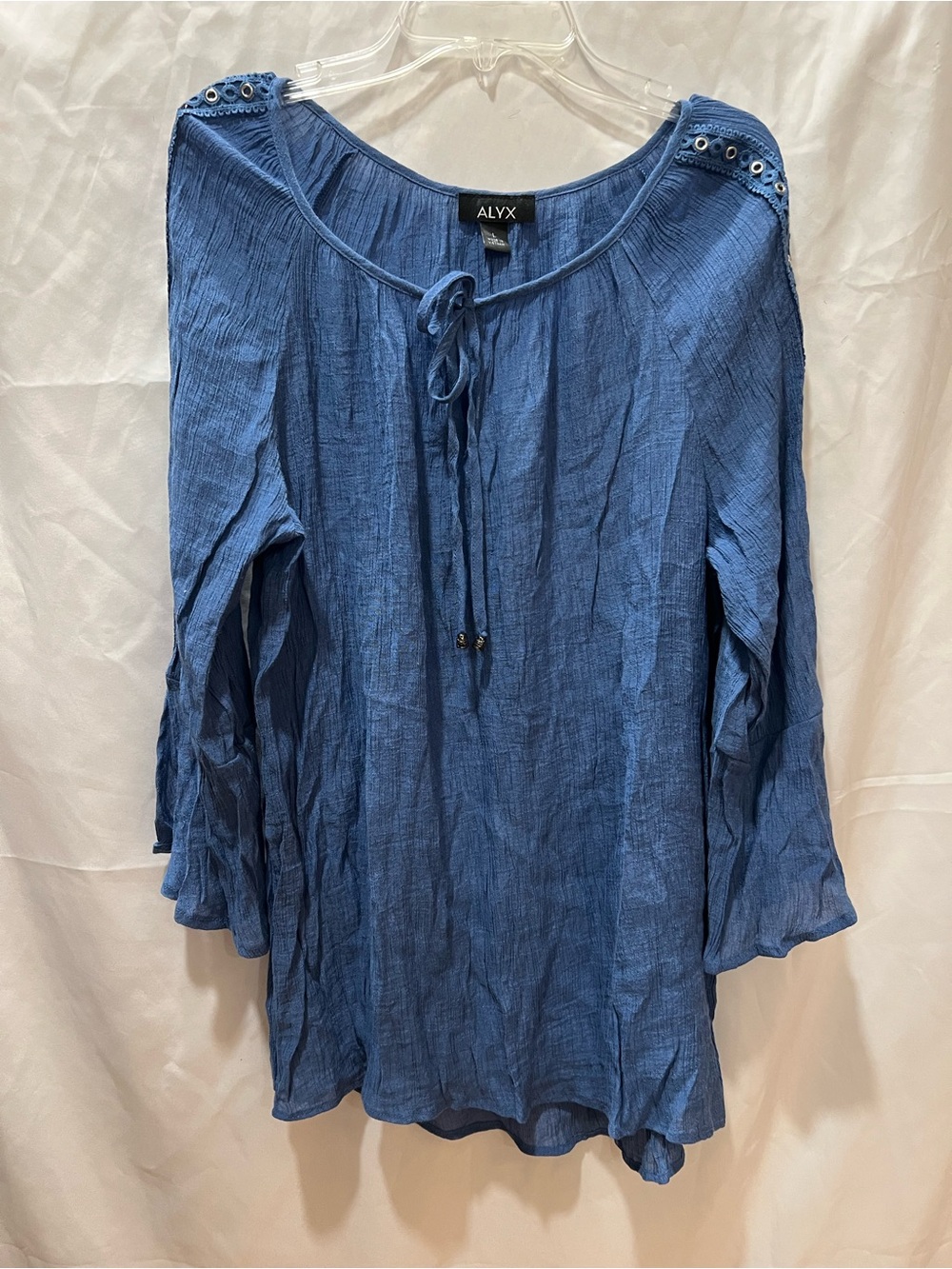 ALYX Blue Tie-Neck Gauze Tunic with Eyelet-Trim